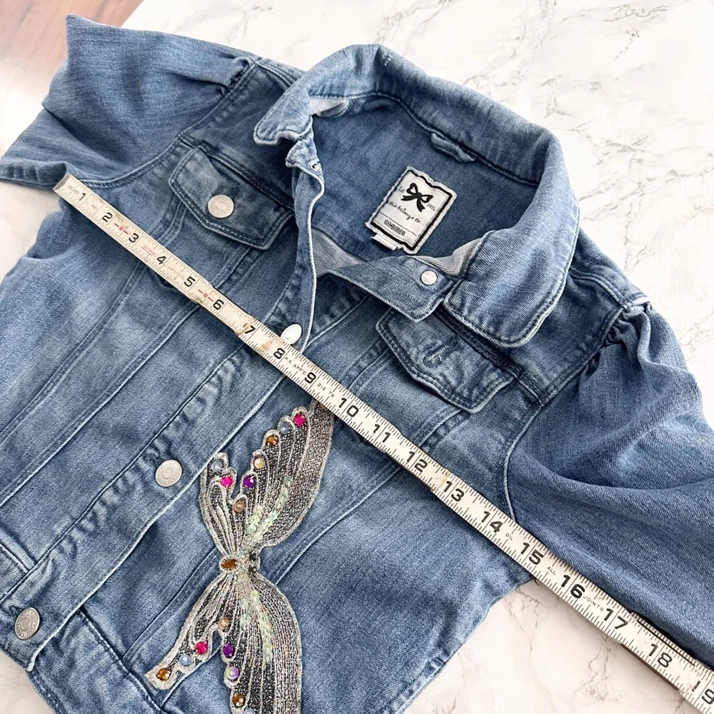 Gymboree Sequin Butterdly Cotton Long Sleeve Blue Denim Jacket Kids Size Large